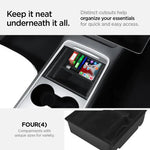 4PCS Center Console Organizer Storage Accessories Compatible with Tesla Model 3 2017-2023 & Model Y 2021-2024, Front Center Console Tray, Rear Console Storage Box, Armrest Hidden Cubby Drawer, Cup Holder Insert, Flocked Inter