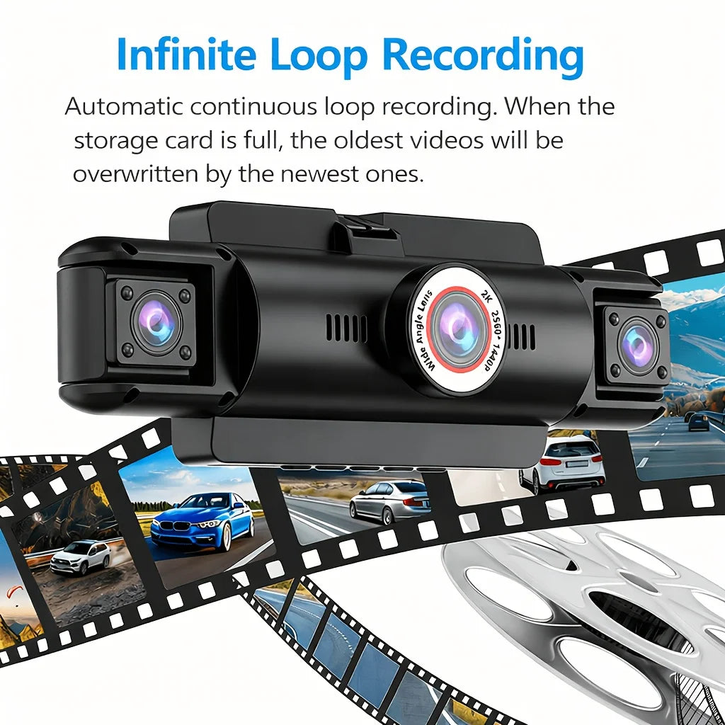 4-Channel Full-View Dash Cam | 2K Front & 1080P Rear, Inside, Side Recording additional angle