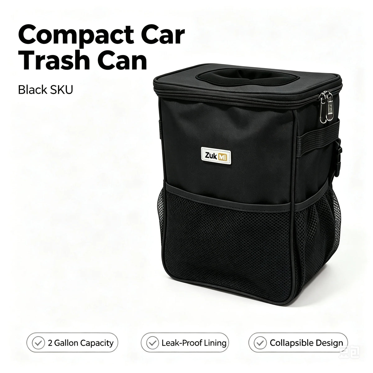 Hanging Collapsible Car Trash Can with Lid & Storage Pockets, Portable Multipurpose G alternate view