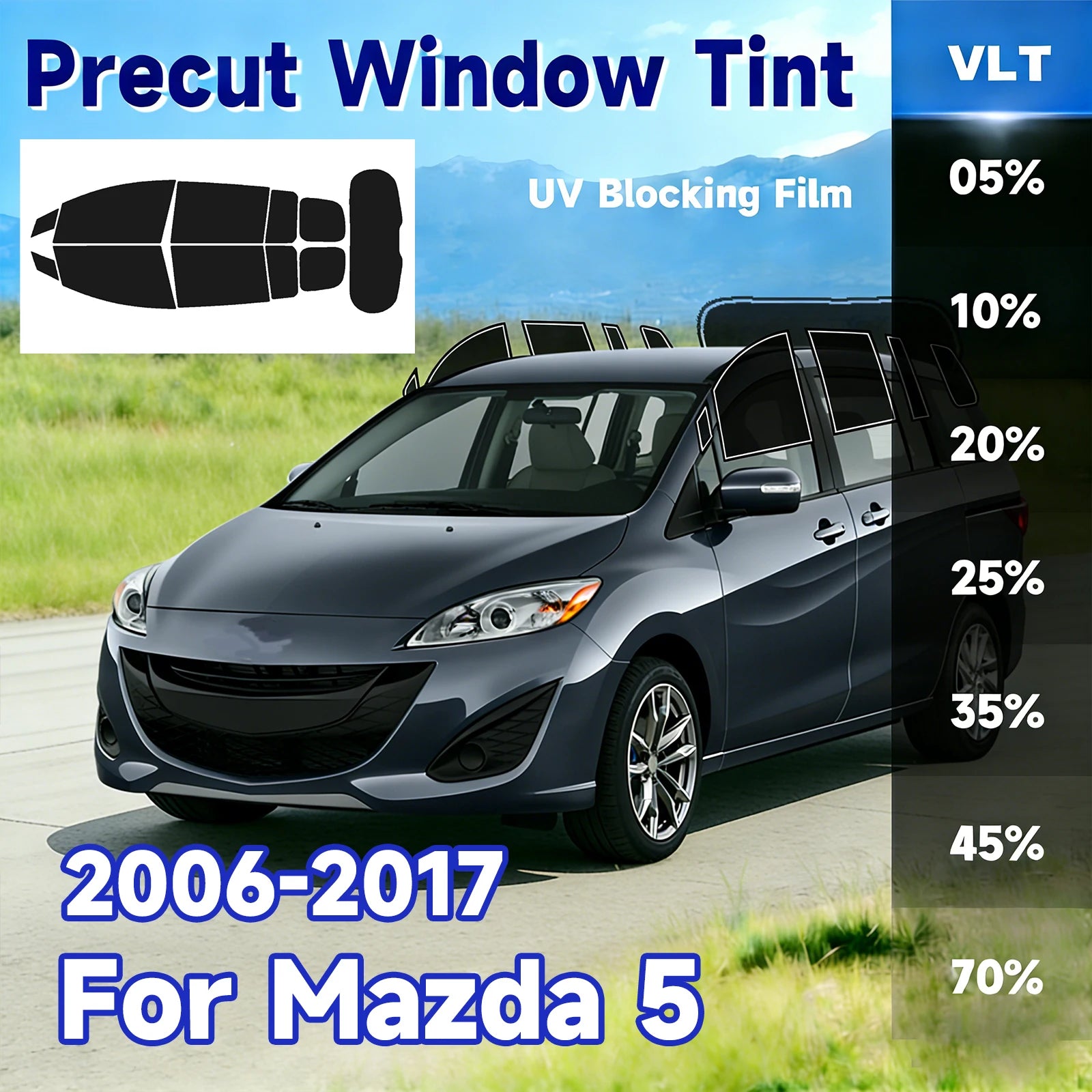 Precut Window Tint for Mazda 5 2006-2017 | Heat & Glare Blocking UV Protection Film