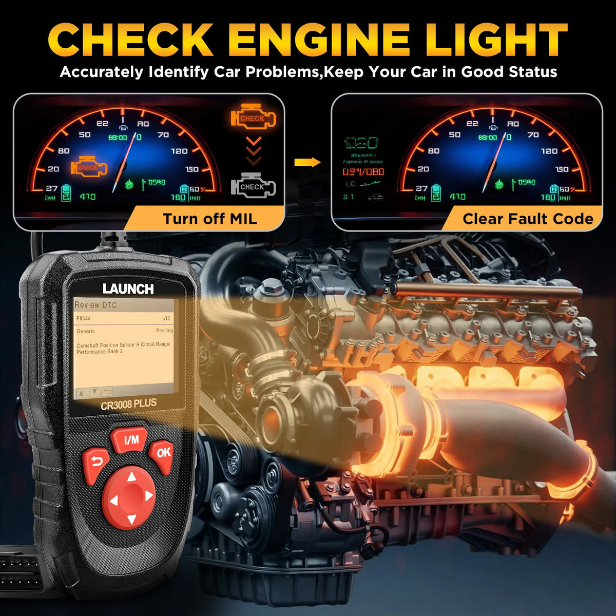 LAUNCH OBD2 Scanner Diagnostic Tool CR3008 Plus,One-Key I/M,Lifetime Update Code Reader,Check Engine Code OBDII Car Scan Tool