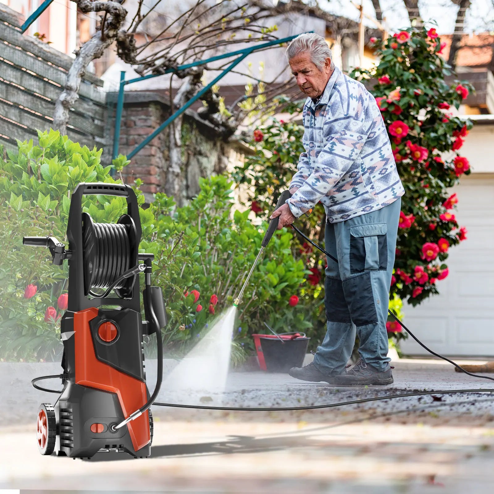 Electric Pressure Washer Car Washer 4200PSI 2.8GPM Power Washer with 20FT Hose, 4 Nozzles & Foam Cannon For Car, Home, Driveway, Yard, Outdoor, Gutter, Pool, Brick Cleaning