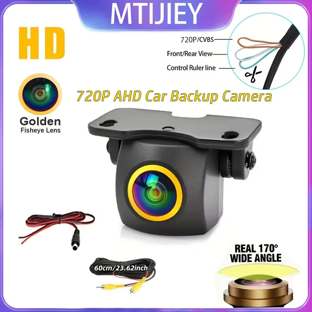 720P AHD Car Backup Camera with Wide-Angle Fisheye Lens-Night Vision, Front/Rear/Side Monitoring, Ea
