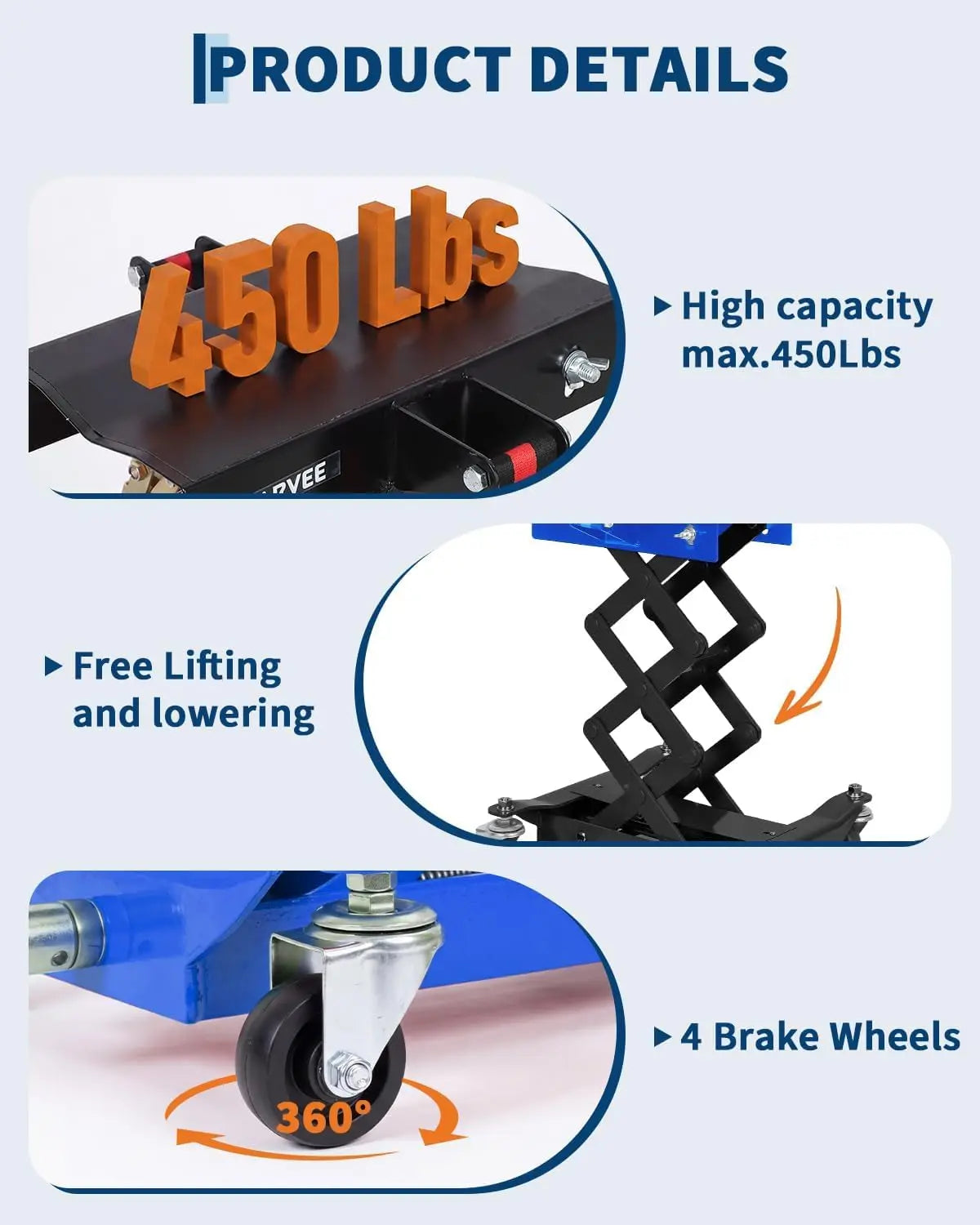 Transmission Jack with Safety Straps, Low Profile Lift 450 LBS Cap. | 7"- 23" Adjus additional angle