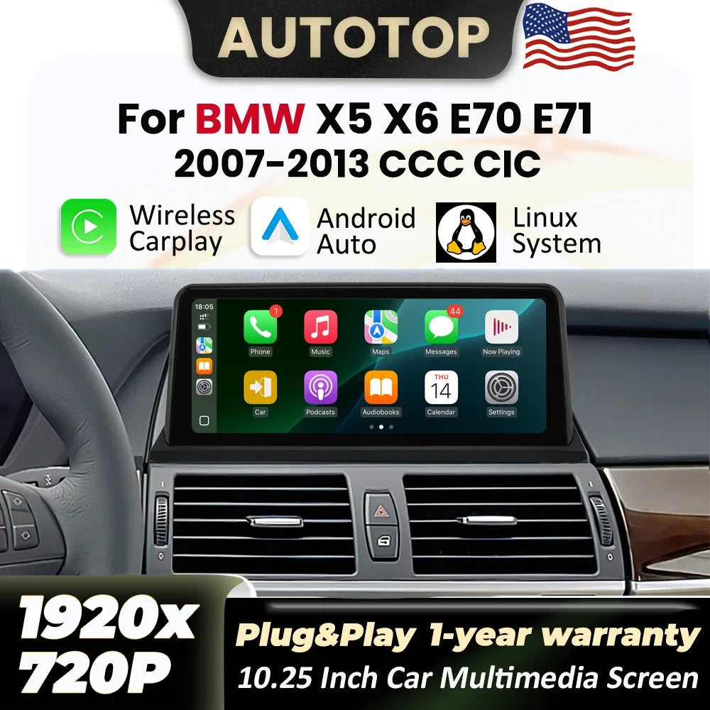 Linux Wireless Carplay Android Auto Car Radio Multimedia For BMW X5 E70 X6 E71 E72 2007 2008 2008 20