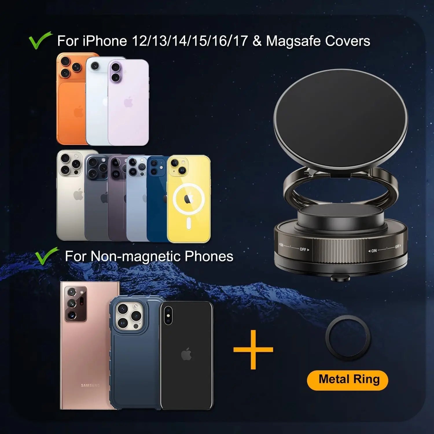 Upgraded Vacuum Magnetic Car Phone Holder for MagSafe | 360° Rotation 96LBS Suction C alternate view