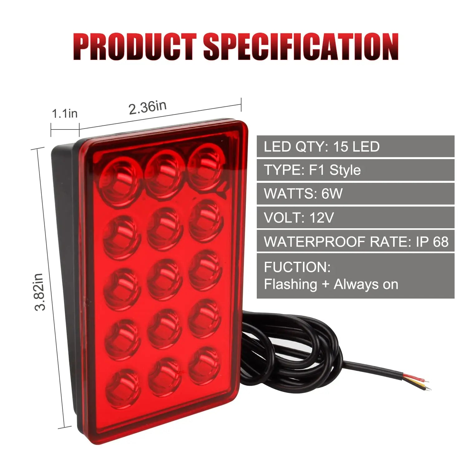 F1 Style 12V 15LED Rear Brake Pilot Light | Universal Strobe Tail Lamp for Car SUV Mo alternate view
