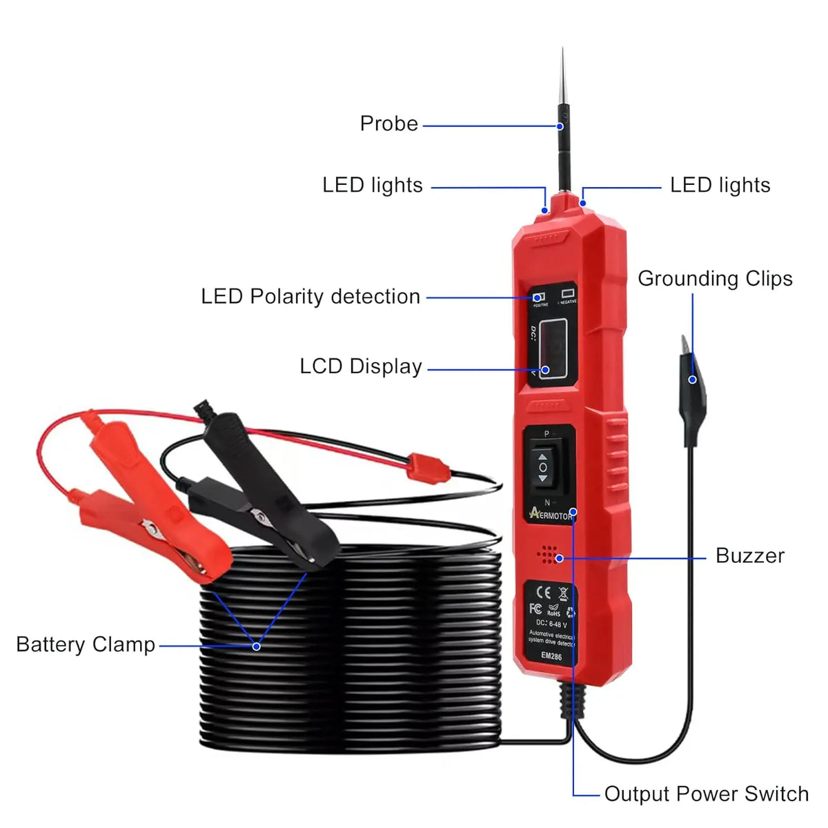 6-48V Digital Circuit Tester Automotive Power Probe with LCD Display, Car Electrical Voltage Tester Pen, Diagnostic Test Light for Fuse, Battery, Wiring, Continuity & Polarity Testing