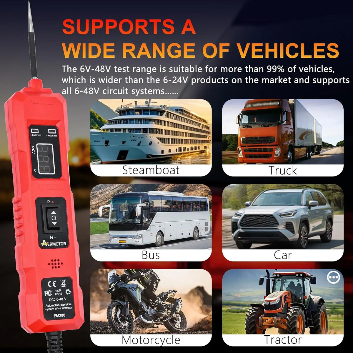6-48V Digital Circuit Tester Automotive Power Probe with LCD Display, Car Electrical Voltage Tester Pen, Diagnostic Test Light for Fuse, Battery, Wiring, Continuity & Polarity Testing