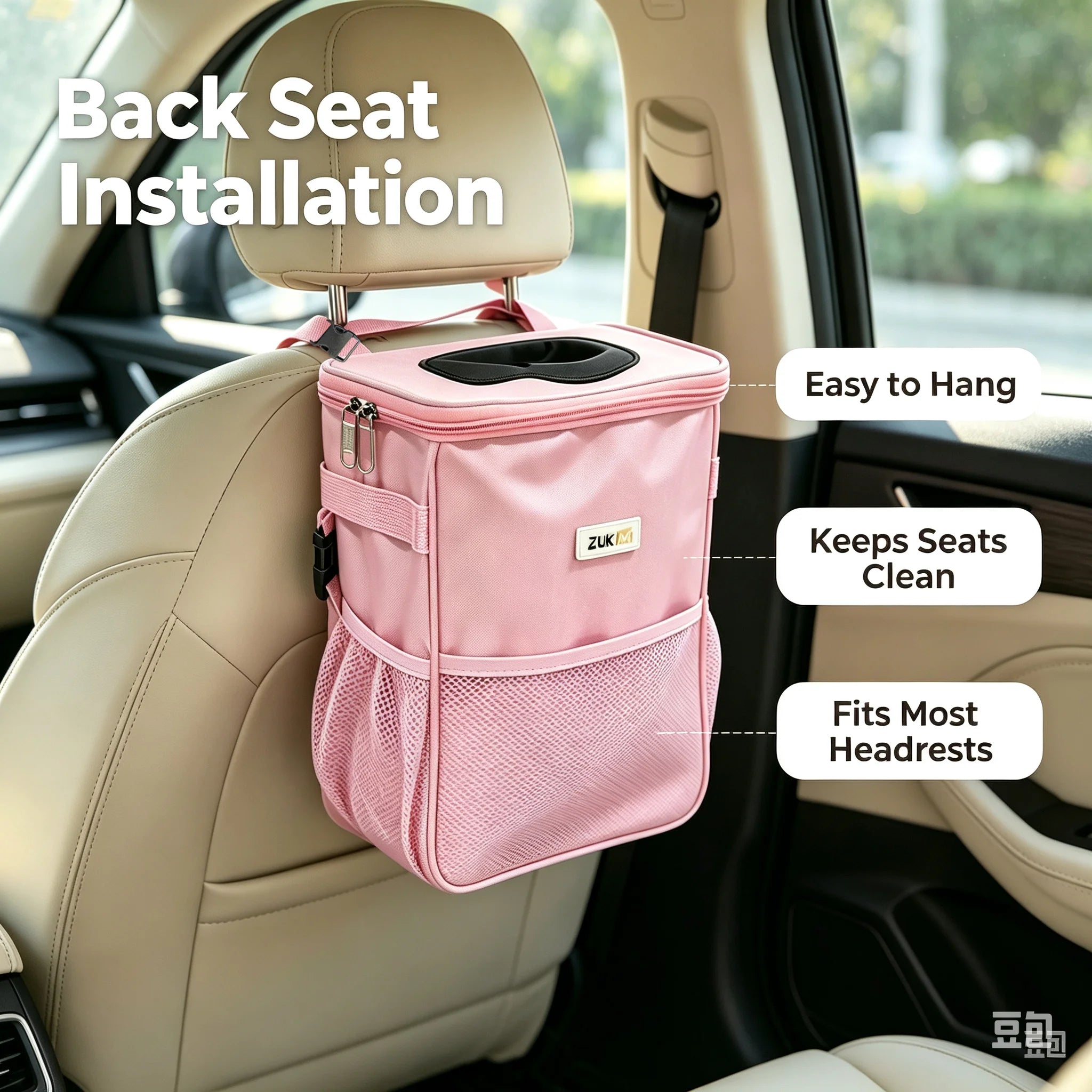 Hanging Collapsible Car Trash Can with Lid & Storage Pockets, Portable Multipurpose Garbage Bin Suit