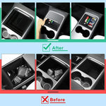 4PCS Center Console Organizer Storage Accessories Compatible with Tesla Model 3 2017-2023 & Model Y 2021-2024, Front Center Console Tray, Rear Console Storage Box, Armrest Hidden Cubby Drawer, Cup Holder Insert, Flocked Inter