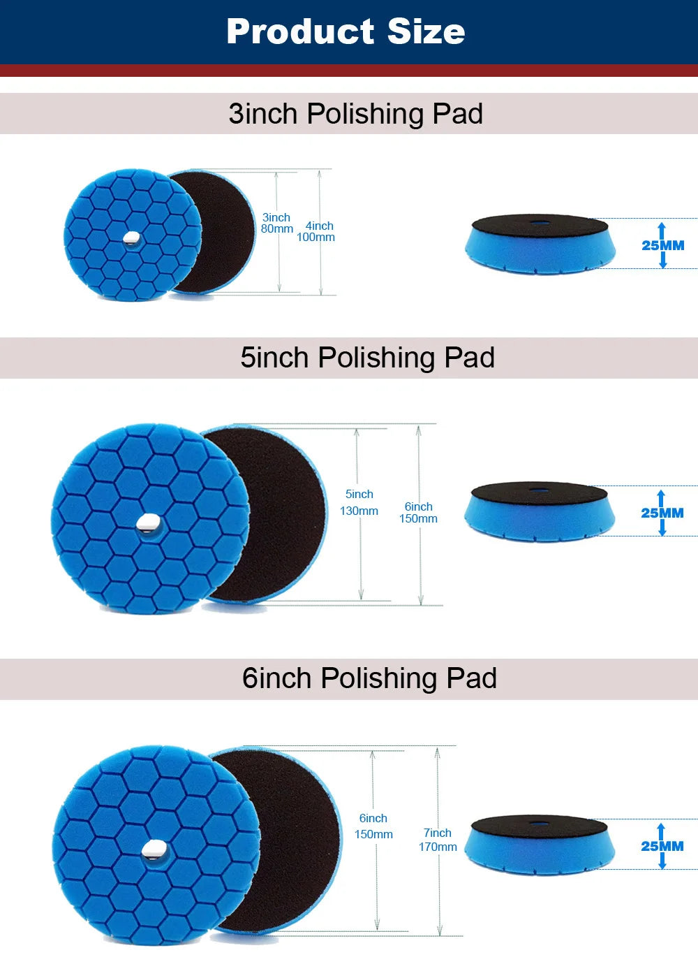 CDWTS 3/5/6 Inch Car Headlight Polish Pad Kit | For DA RO Car Polisher close-up view