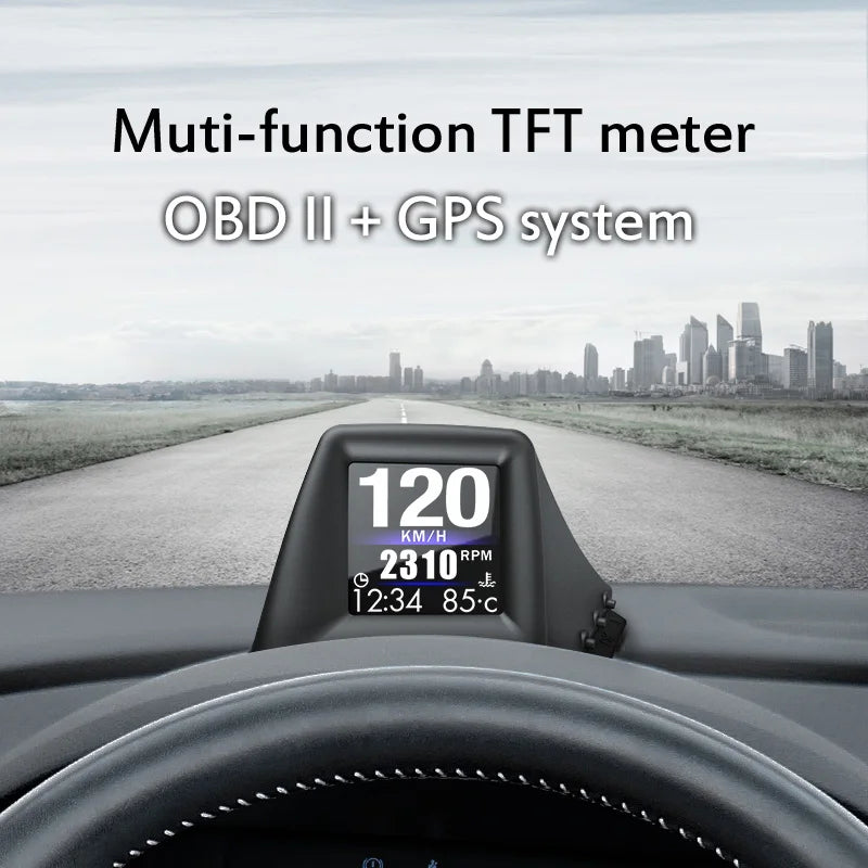 New Multi-function HUD Gadget OBD2+GPS On-board Computer A-pillar Trim Install RPM Turbo Oil Pressure Water Temp GPS Speedometer