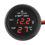 Digital LED Car Cigarette Lighter Voltmeter Thermometer | 3 in 1 USB Charger for 12V/ alternate view