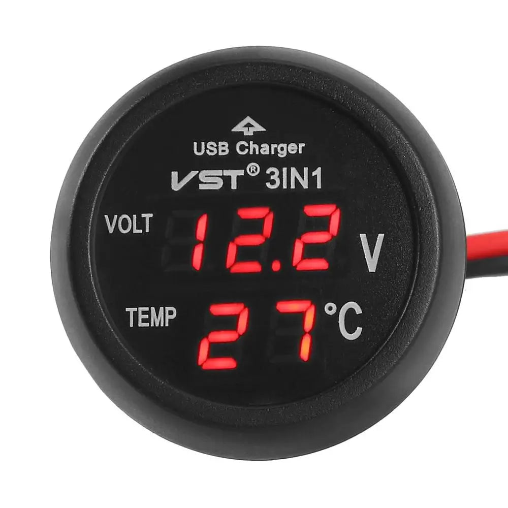 Digital LED Car Cigarette Lighter Voltmeter Thermometer | 3 in 1 USB Charger for 12V/ alternate view