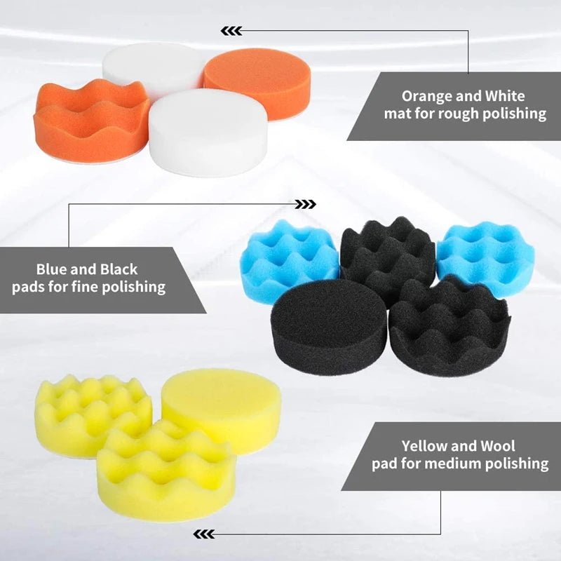 Car Polishing Sponge Pads Kit Foam Pad Buffer Kit Polishing Machine Wax Pads for Auto close-up view