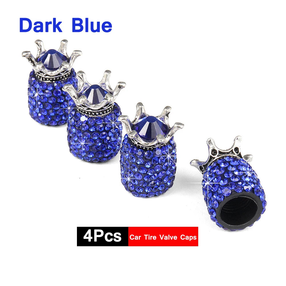 4Pcs Crystal Rhinestone Car Tire Valve Caps | Sparkly Dustproof Bling Tire Stem Covers close-up view