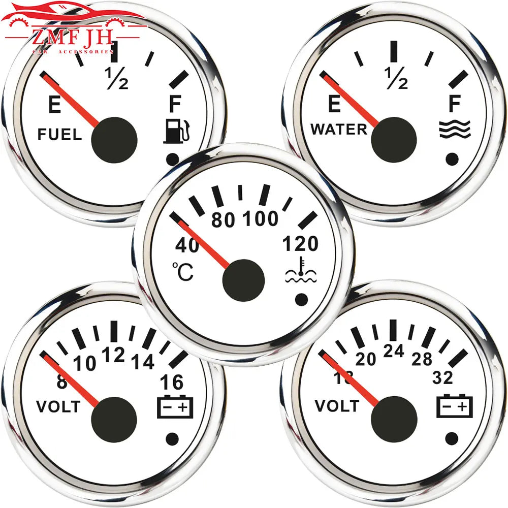 52mm 2 Inch Marine Boat Gauge Set | Oil Pressure Water Level Fuel Temperature Voltmeter