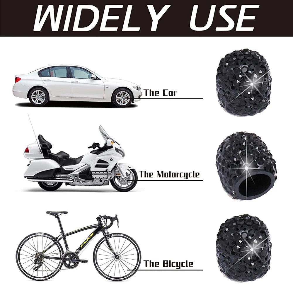 4Pcs Crystal Rhinestone Car Tire Valve Caps | Sparkly Dustproof Bling Tire Stem Cover lifestyle view