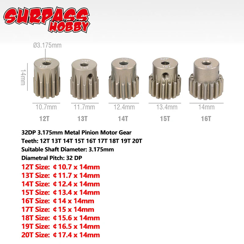 5PCS 32DP 48DP 64DP M0.6 3.175mm Metal Aluminium Pinion Motor Gear Set 12T-50T for 1/ alternate view