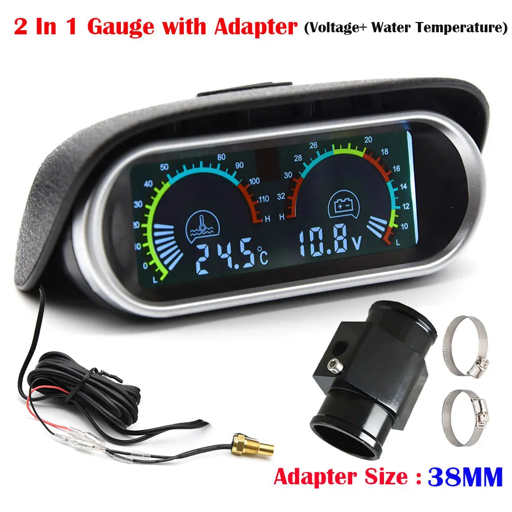 2 In 1 LCD Digital Car Truck Water Temp Gauge with 1/8 NPT Sensor and Voltmeter | 12V alternate view