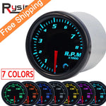 7 Color 2" 52mm Tachometer RPM Meter LED Car Auto Gauge | Universal for Gasoline Motor
