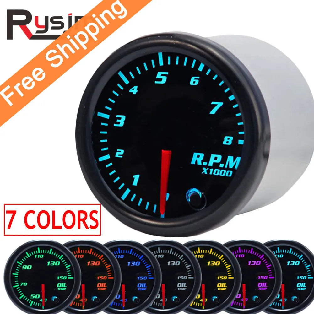 7 Color 2" 52mm Tachometer RPM Meter LED Car Auto Gauge | Universal for Gasoline Motor