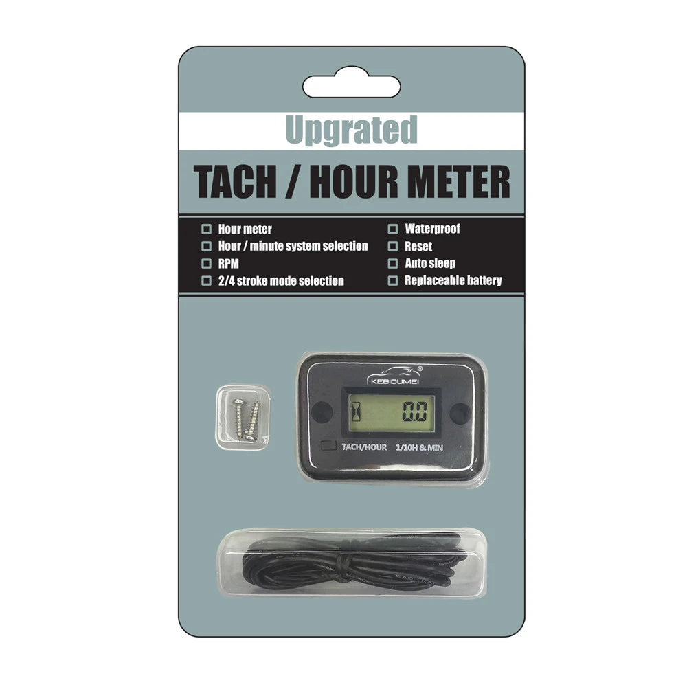Digital Vibration Tachometer Hour Meter | Waterproof Engine Gauge with LCD Display alternate view