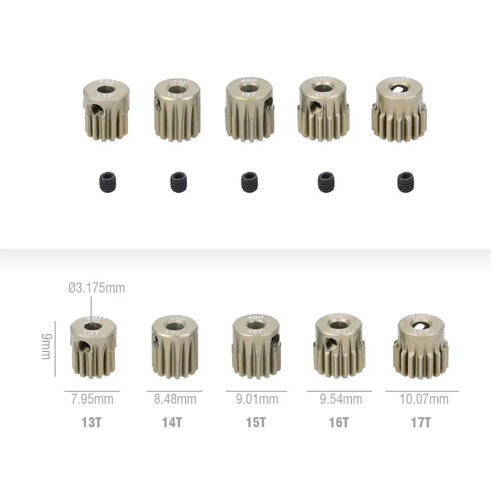 5PCS 32DP 48DP 64DP M0.6 3.175mm Metal Aluminium Pinion Motor Gear Set 12T-50T for 1/10 detail view