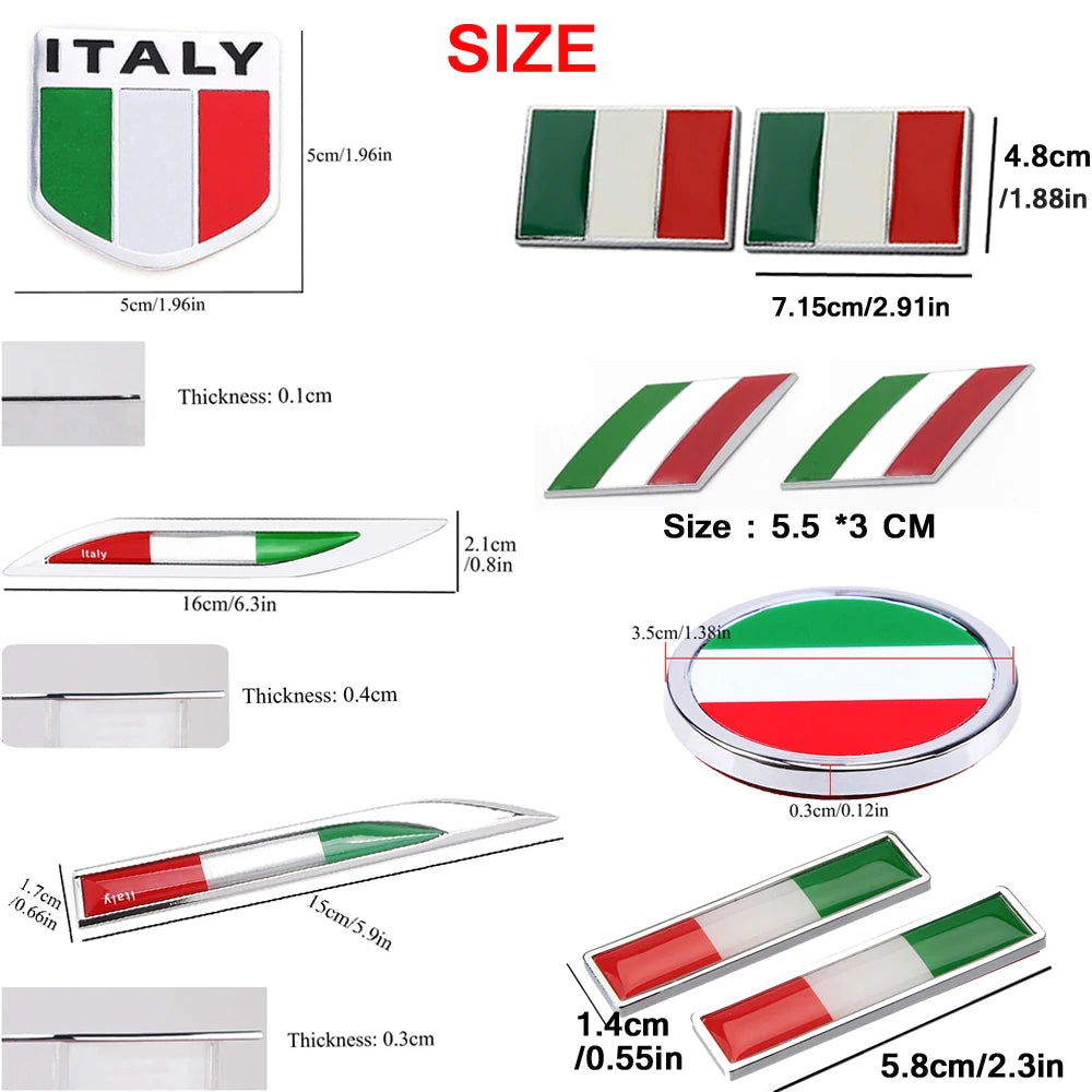 DSYCAR 2Pcs/Pair Car 3D Metal Italy Flag Emblem Badge Decals Sticker Car Exterior Acc alternate view
