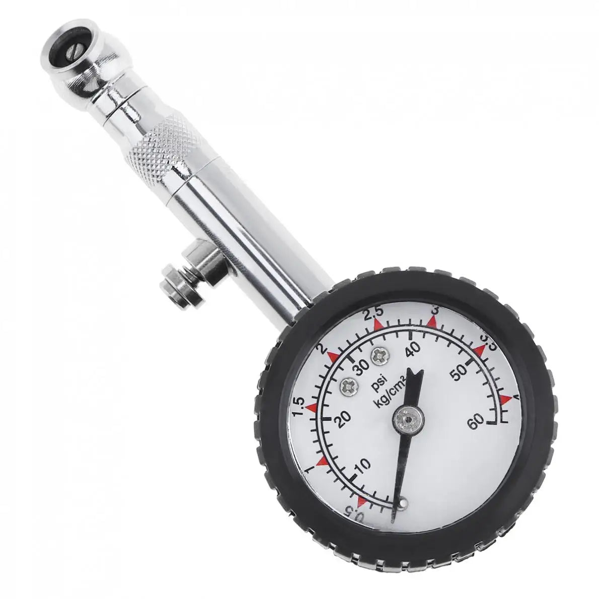 Accurate Auto Tire Pressure Gauge 0-60 PSI | Dial Meter with Bleed Valve close-up view