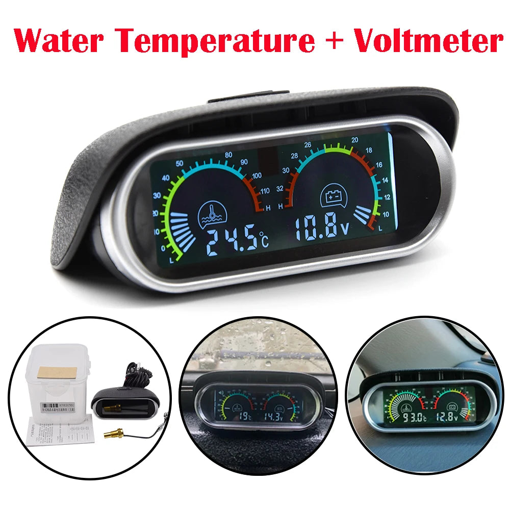 2 In 1 LCD Digital Car Truck Water Temp Gauge with 1/8 NPT Sensor and Voltmeter | 12V 24 detail view
