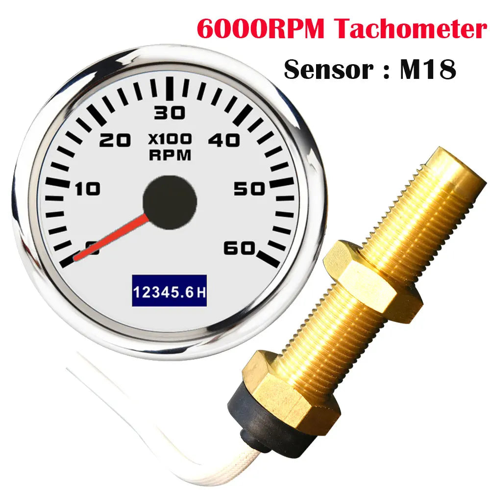 52mm Marine Diesel Tachometer | Waterproof LCD Tach Hour Meter for Boat Engine close-up view