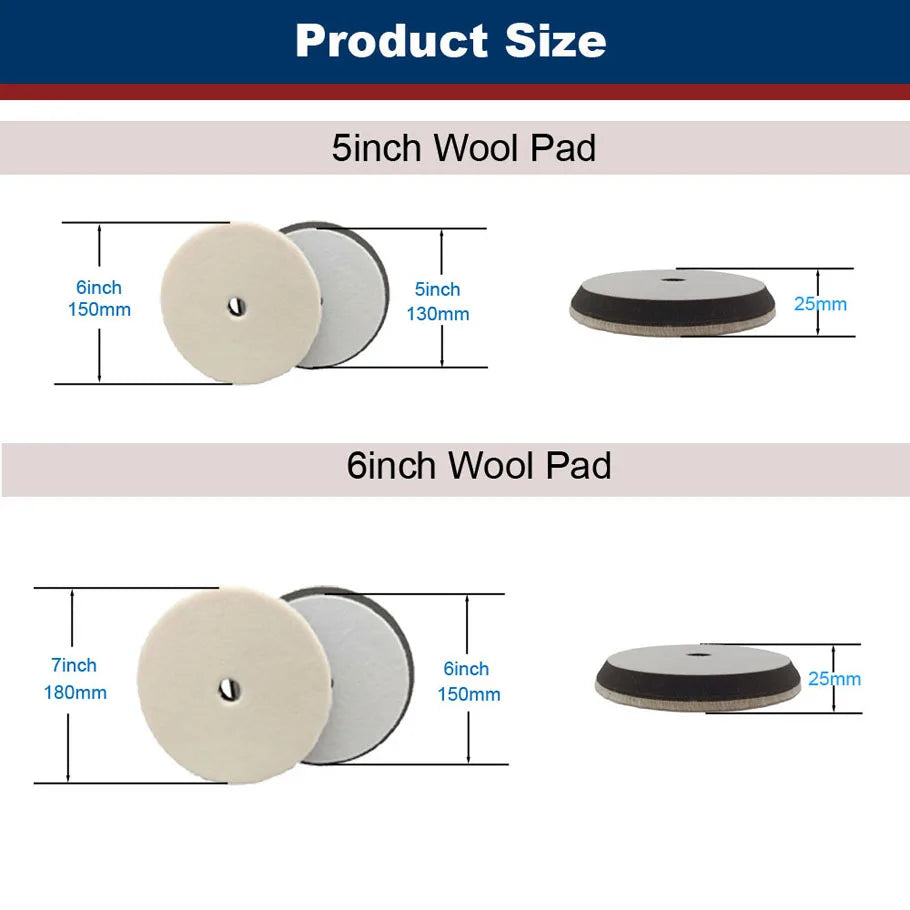 CDWTS 3/4/5/6 Inch Japan Wool Polish Pad for DA RO Car Polisher | Cutting Pad for C additional angle