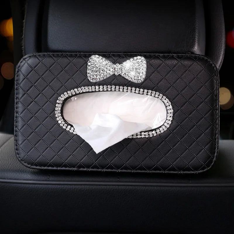 Rhinestone Car Tissue Box Holder Hanging Organizer
