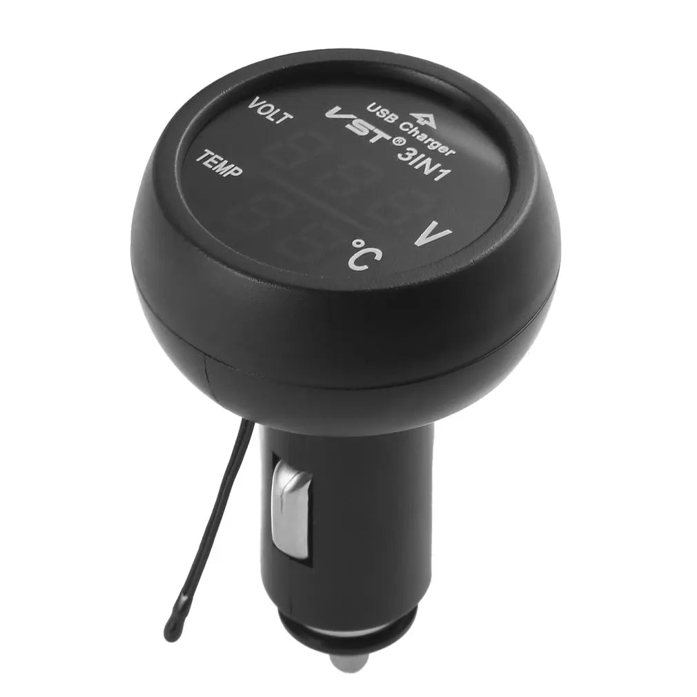Digital LED Car Cigarette Lighter Voltmeter Thermometer | 3 in 1 USB Charger for 12V/ alternate view