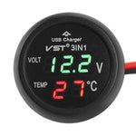 Digital LED Car Cigarette Lighter Voltmeter Thermometer | 3 in 1 USB Charger for 12V/24V detail view