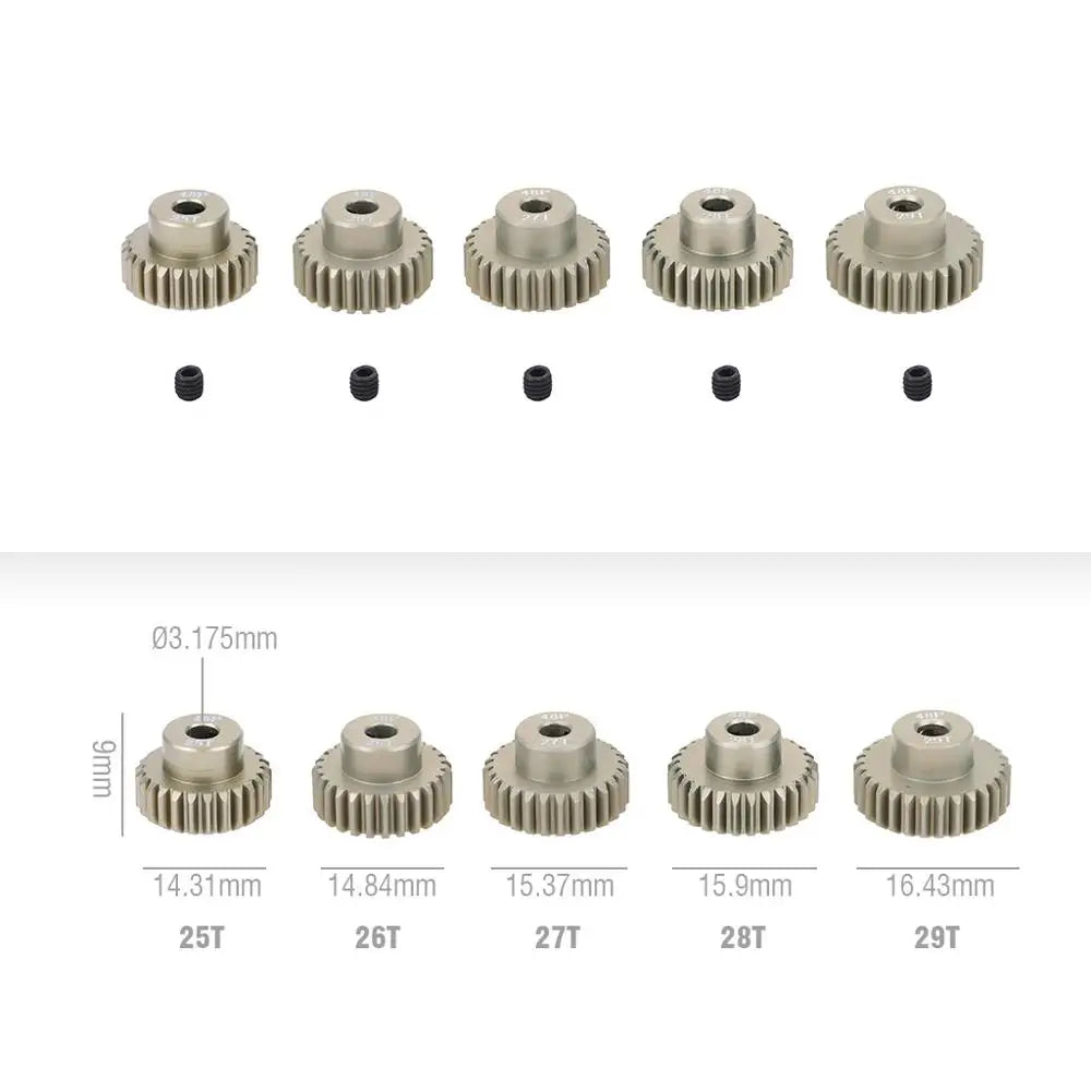 5PCS 32DP 48DP 64DP M0.6 3.175mm Metal Aluminium Pinion Motor Gear Set 12T-50T for 1/10 detail view