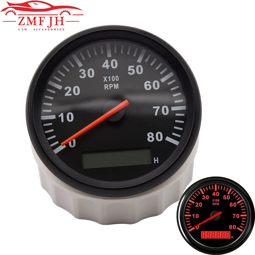 85mm Auto Tachometer 8000 RPM Gauge | Red Backlight for Car Truck Boat Motor