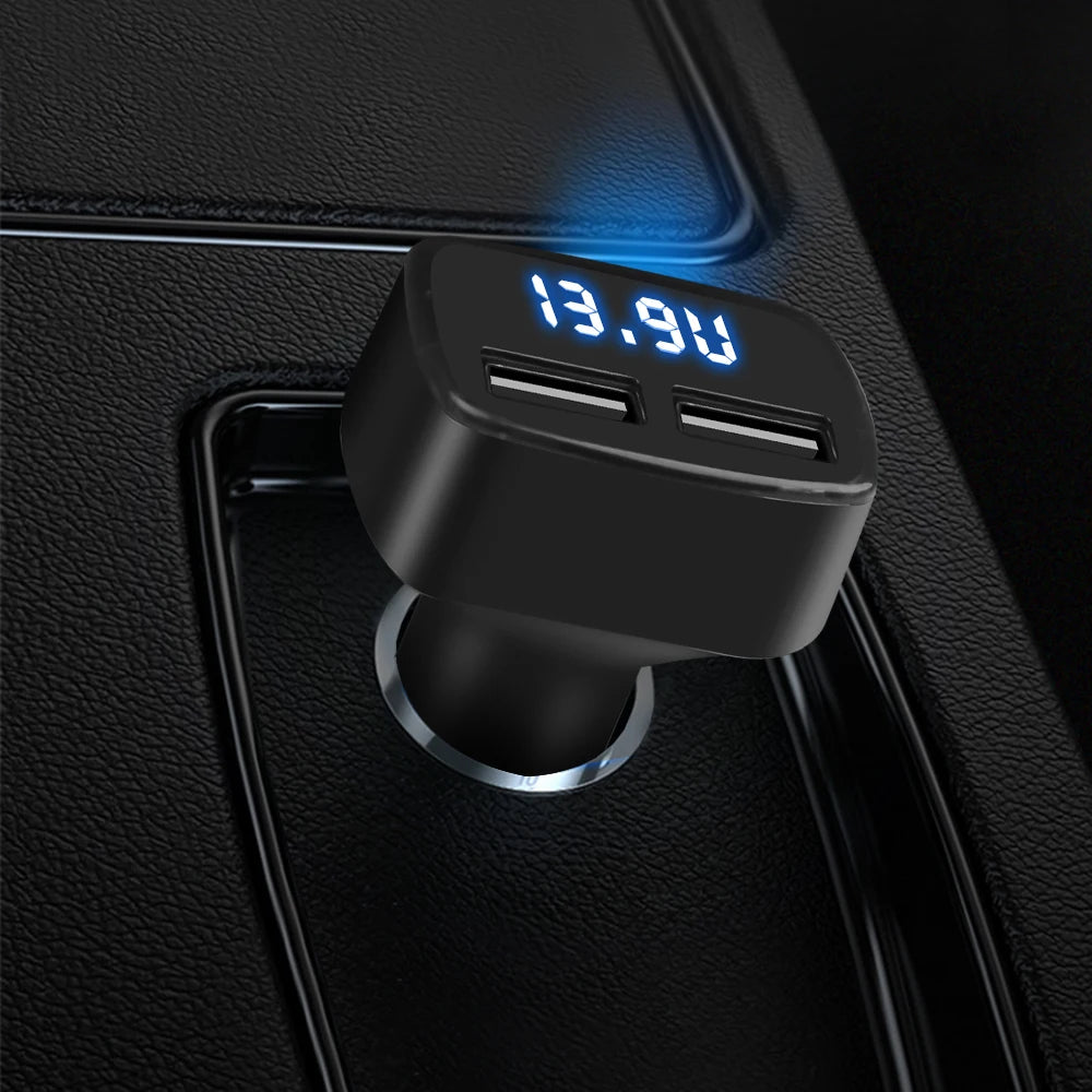 3.1A Dual USB LCD Display 4 in 1 Car Charger | Quick Charge with Temperature, Voltage lifestyle view