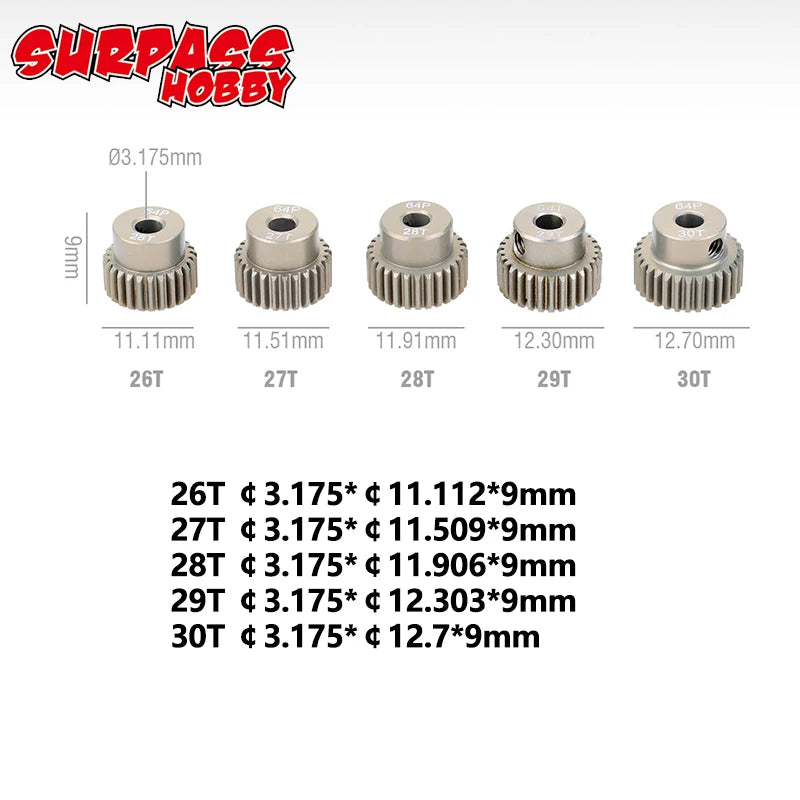 5PCS 32DP 48DP 64DP M0.6 3.175mm Metal Aluminium Pinion Motor Gear Set 12T-50T for 1/ alternate view