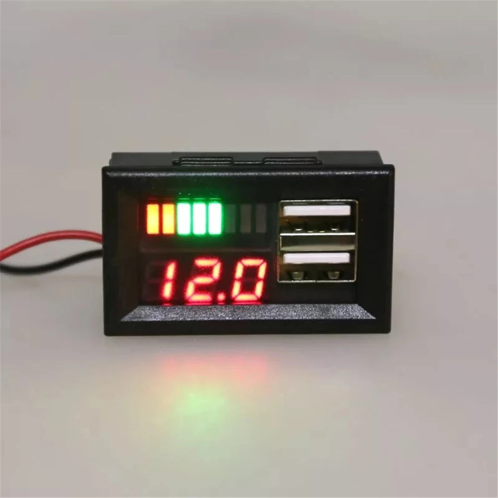 Mini Red LED Blue LED Digital Display Voltmeter Voltmeter Voltage Tester Panel for DC12V Car Motorcycle Vehicle USB 5V 2A Output