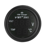 Digital LED Car Cigarette Lighter Voltmeter Thermometer | 3 in 1 USB Charger for 12V/24V detail view