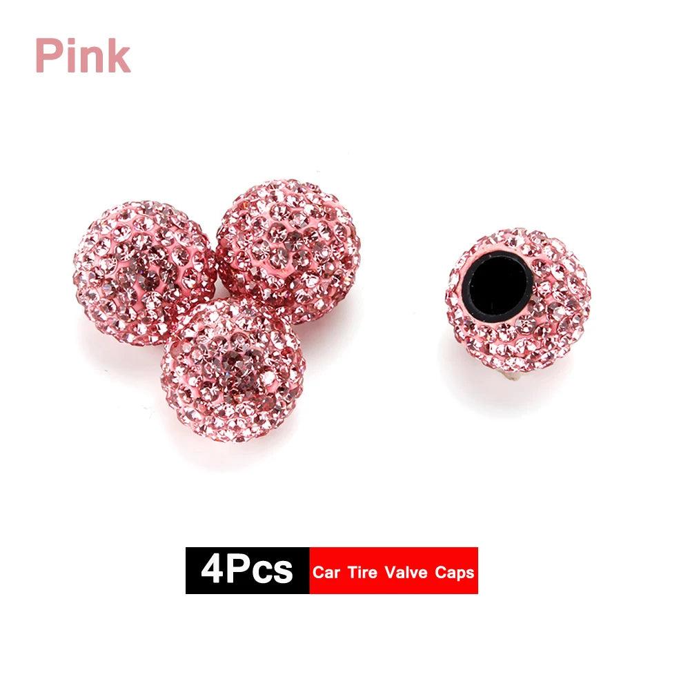 4Pcs Crystal Rhinestone Car Tire Valve Caps | Sparkly Dustproof Bling Tire Stem Covers detail view