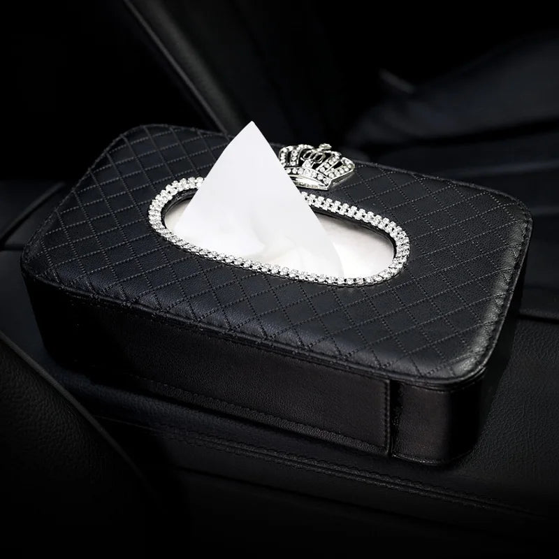 Rhinestone Car Tissue Box Holder Hanging Organizer