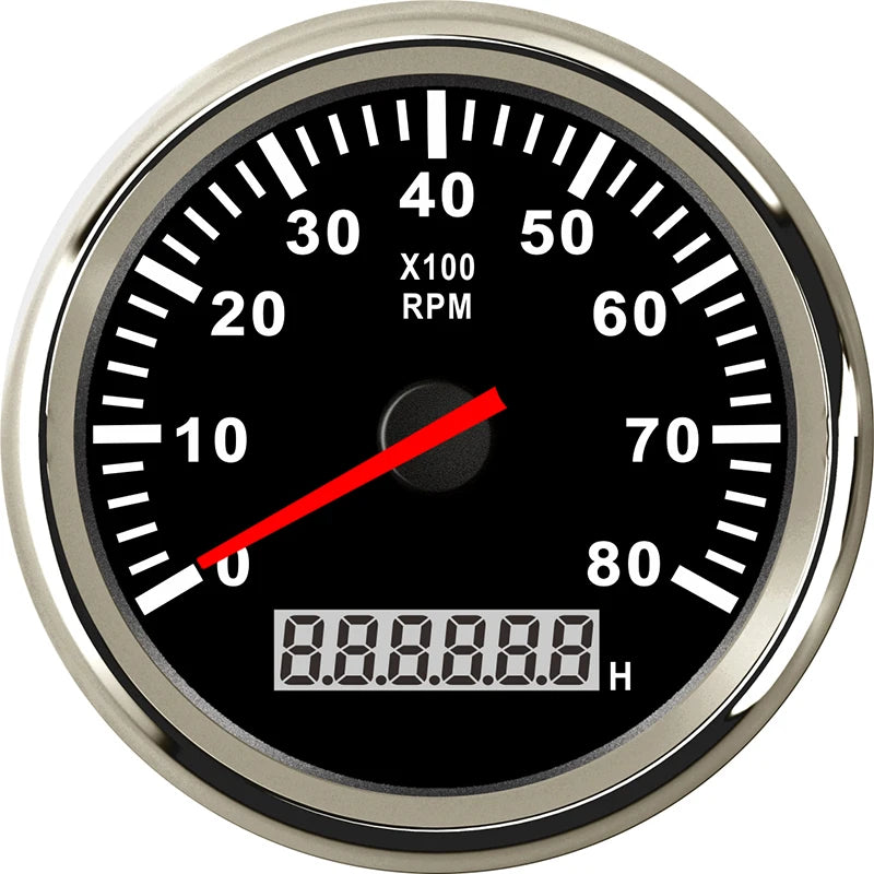 85mm Auto Tachometer 8000 RPM Gauge | Red Backlight for Car Truck Boat Motor close-up view