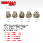 5PCS 32DP 48DP 64DP M0.6 3.175mm Metal Aluminium Pinion Motor Gear Set 12T-50T for 1/1 close-up view
