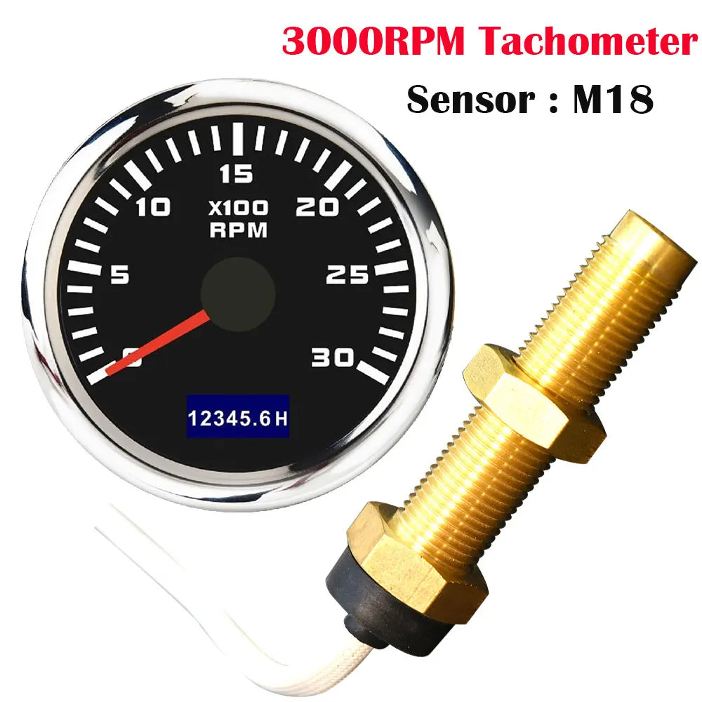 52mm Marine Diesel Tachometer | Waterproof LCD Tach Hour Meter for Boat Engine additional angle