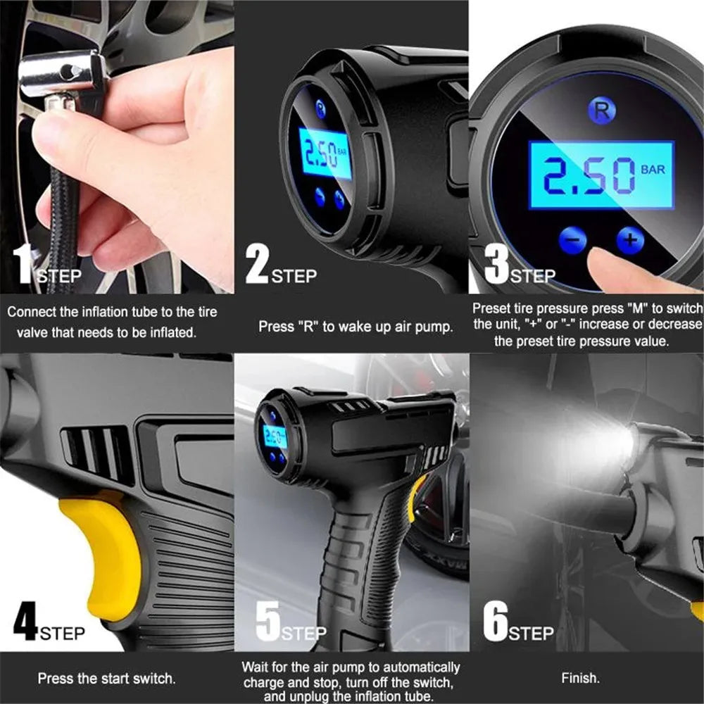 120W Wireless Digital Tire Inflator | Portable Air Compressor for Car and Motorcycl additional angle