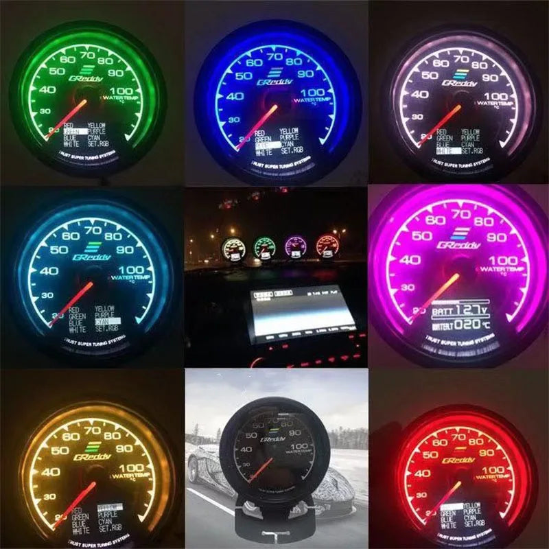 Universal 2.5 Inch 62mm 7 Color LCD Gauge | Water Temp Oil Pressure RPM Tachometer wi lifestyle view